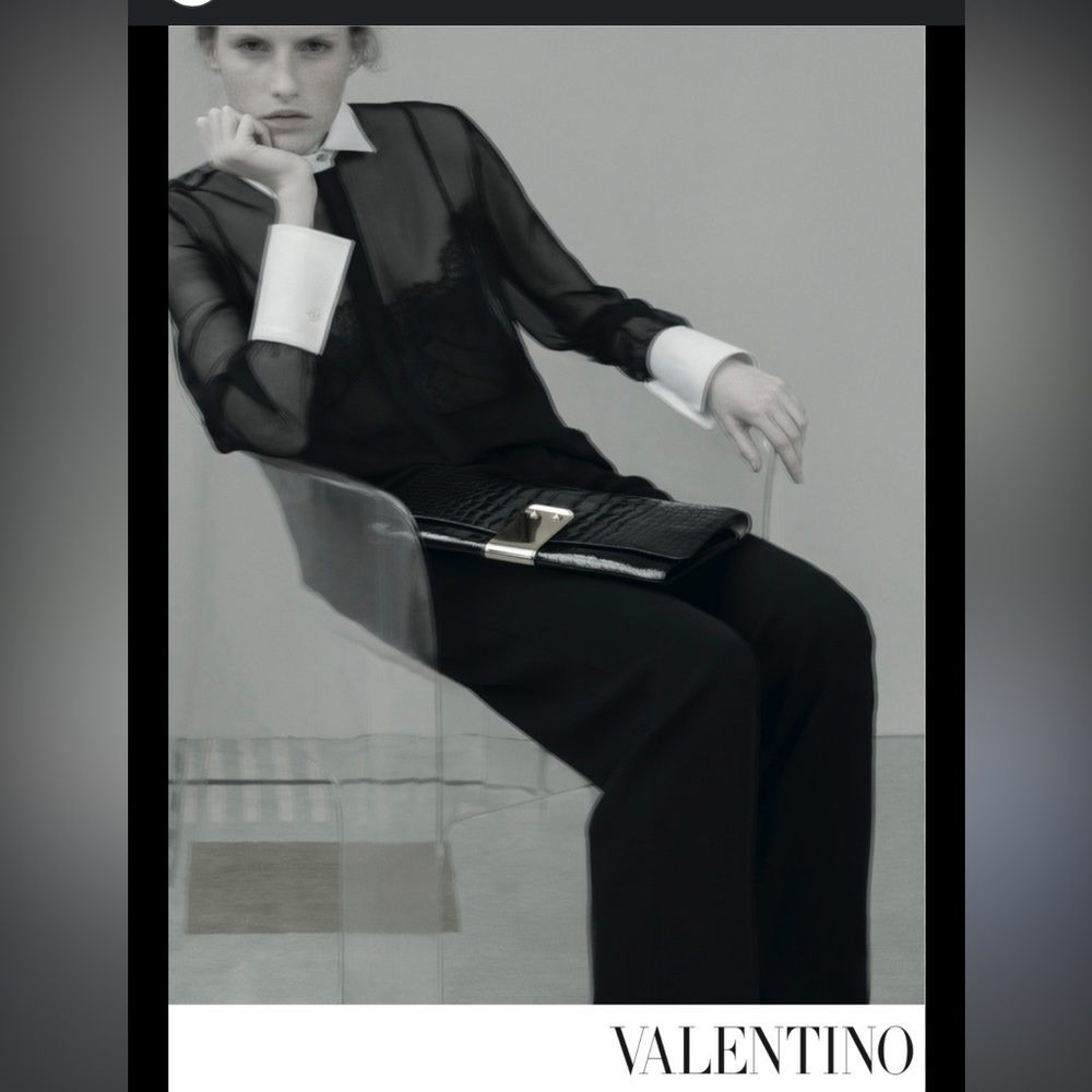 New Valentino Jumpsuit Sz 8 Sheer Tuxedo Silk Long Sleeves - Picture 2 of 10